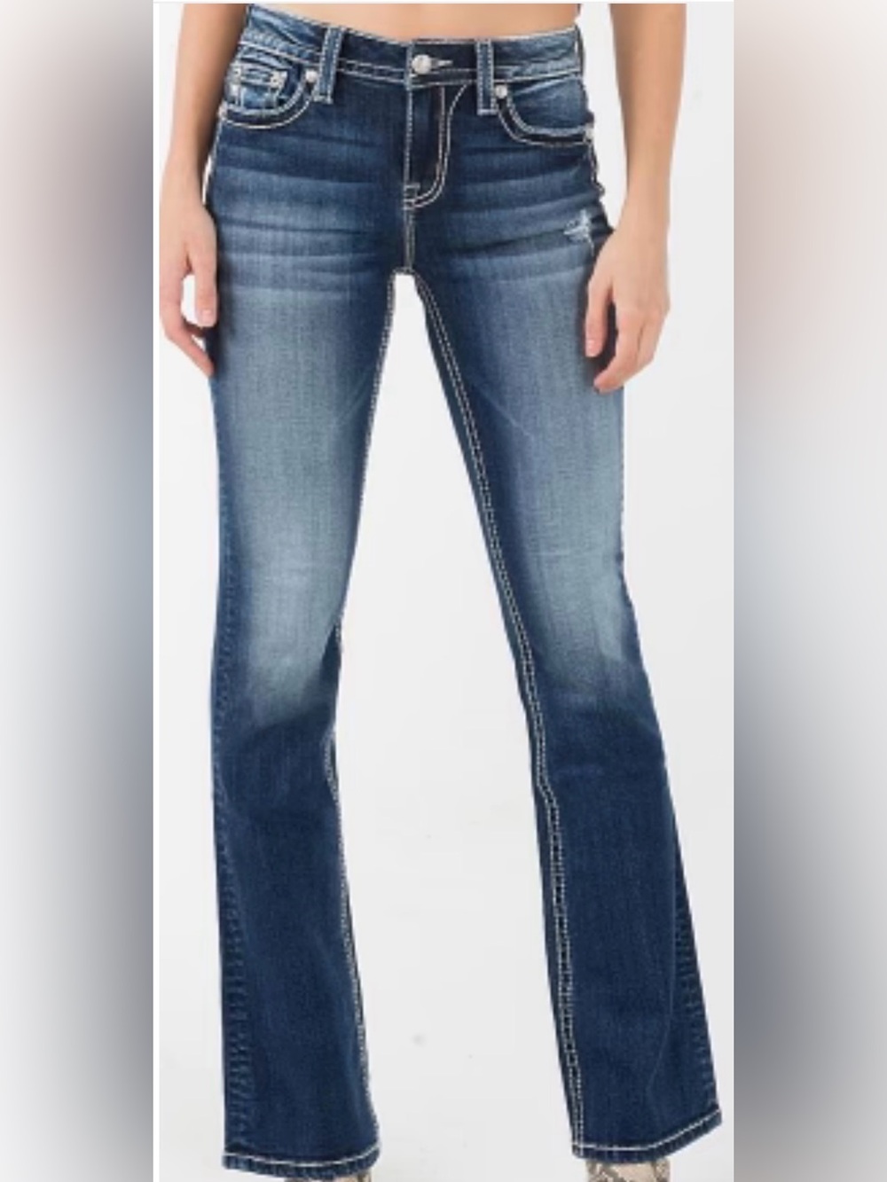 MISS ME Bootcut Embellished Denim Jeans Y2K Loose Saddle Stitch Dark Wash Sz. 27